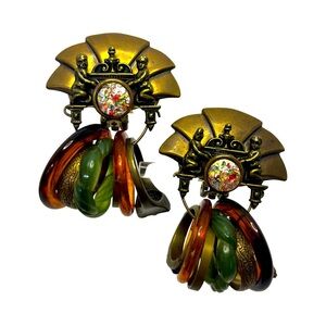Vintage Bronze and Multicolor Clip-On Earrings